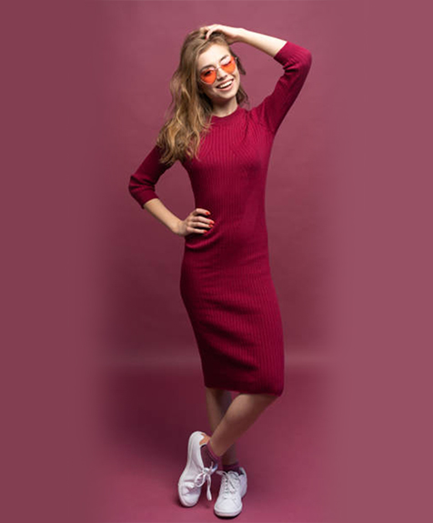 Ribbed Knit Midi Dress Image